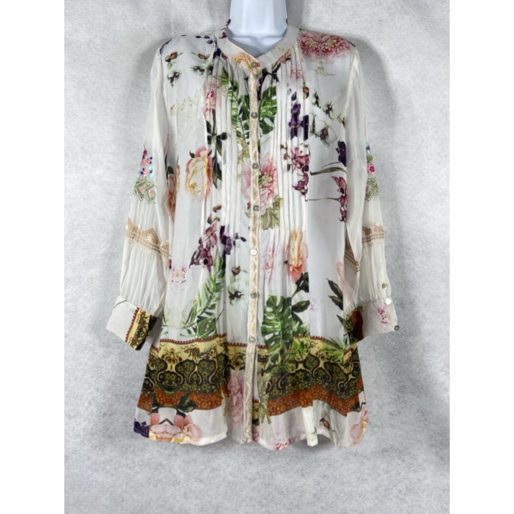 All About Her Top Women's M White Sheer Floral Embroidered Long Sleeve Blouse